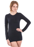 BLACK long sleeve crew neck jewel neck 100% bamboo shirt t-shirt Tania super soft chic extra long cut