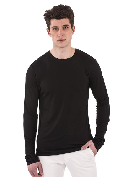 Black 100% Bamboo shirt mens long sleeve crew neck round neck 