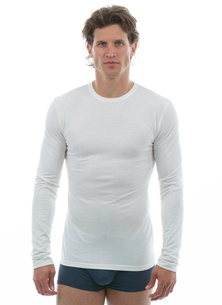 White Long Sleeve Bamboo Crew Neck for men ivory