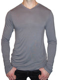 grey gray long sleeve mens bamboo high vneck 