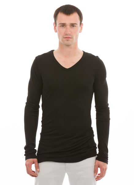 mens bamboo undershirt long sleeve v neck black