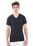 70% bamboo 30% organic cotton navy short sleeve v-neck tshirt shirt