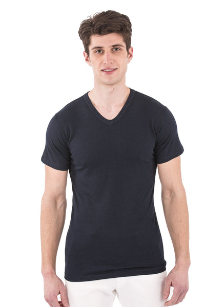 70% bamboo 30% organic cotton navy short sleeve v-neck tshirt shirt